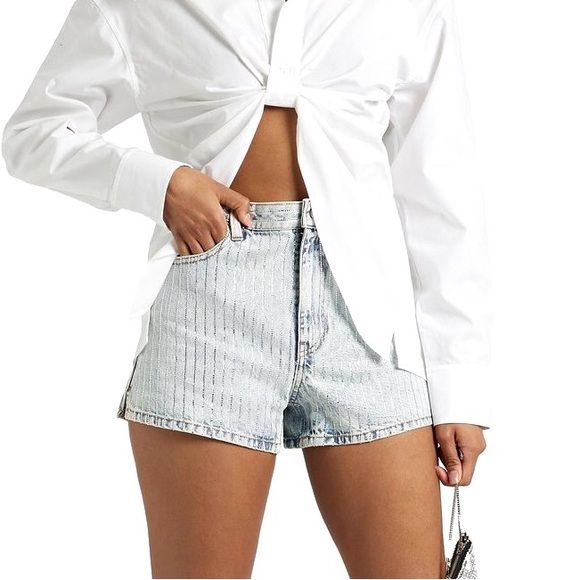 ALEXANDER WANG Crystal-embellished denim shorts Size 25 New with Tag - Picture 6 of 12